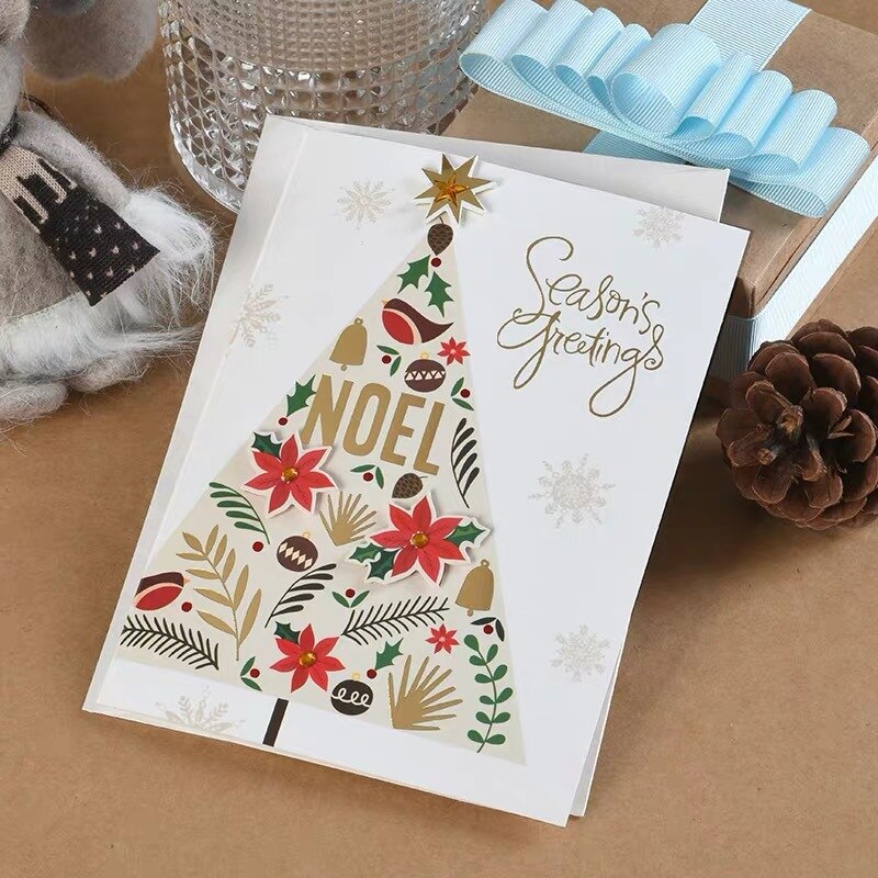 Vintage kraftpapier Hollow out Kerst bericht met envelop Kerstmis Nieuwjaar zegen groet dank card c: 05 style