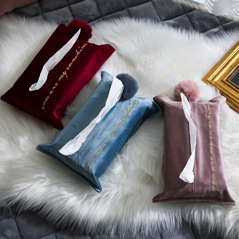 Embroidery craft tissue box, high-density velvet cloth, hand washable tissue box, living room, office, home car tissue box