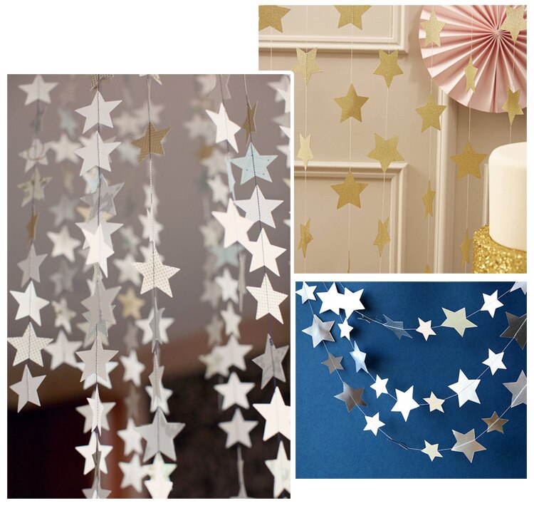 4m guirnaldas de papel con forma de estrella para decoración de fiestas de cumpleaños en casa, bodas ...
