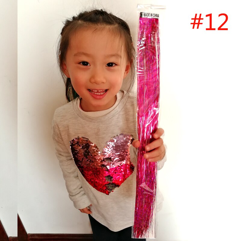 1pc fairy hair tinsel kit varmebestandig pack clip skinnende glitter hair extensions tilbehør til børn piger kvinder 13 farver 45cm: 1pc farve 12