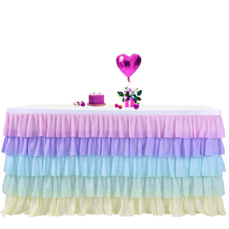 5 schicht Tisch Felsen für Heimat Party Geschirr Tisch Dekoration Ballettröckchen Tüll Bunte Tabelle Felsen für Hochzeit Baby Dusche: 14FT  4.27mx0.77m / Multi Rosa