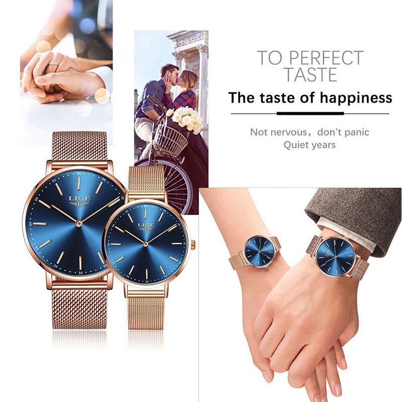 LIGE Couple montres pour amoureux haut de luxe Quartz horloge étanche montre-bracelet décontracté dames montre Couple amour