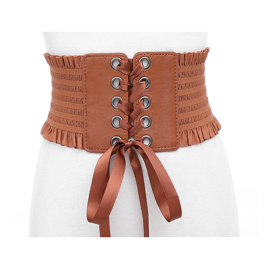 Vrouwen Dames Mode Stretch Riem Kwasten Elastische Gesp Brede Jurk Corset Tailleband: Bruin
