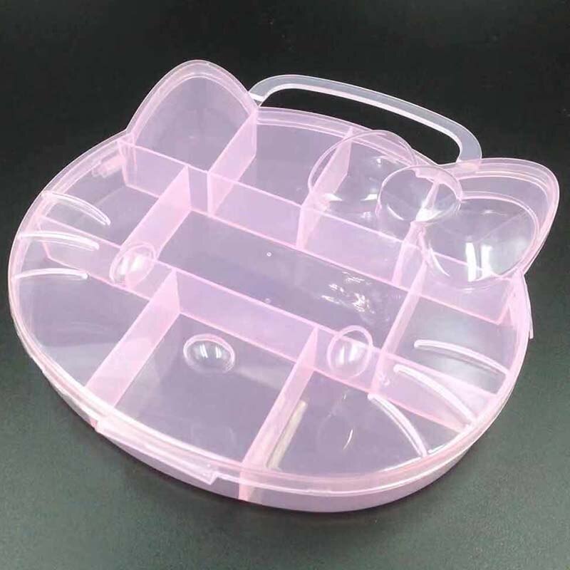Two Size Cartoon Kitty Cat Clear Plastic Storage Box Jewelry Box Jewelry Organizer Holder Cabinets For Small objects: pink / small size