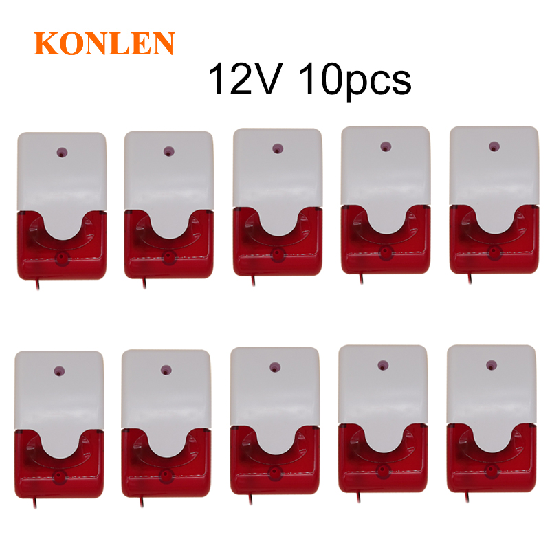 Wired Strobe Siren Alarm 12V Home Sound and Red Flash Horn Alarming Security Indoor: 12V 10pcs