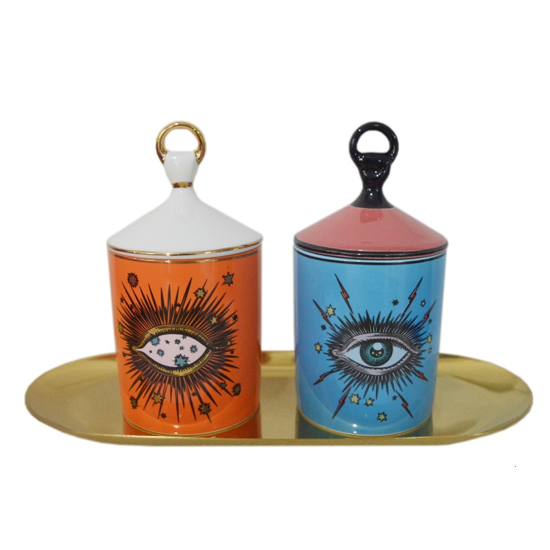 Make-up pot grote ogen pot met deksel keramische tank decoratieve blikken kaarsenhouder opbergblikken thuis decoratieve make-up beker doos