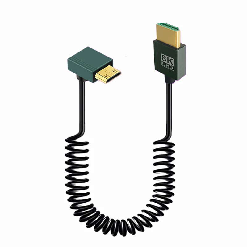 1m bärbara 8k uhd-spiralkablar mini/micro hdmi-kompatibel stretchfjäderkabel för pc bärbar dator surfplatta kamera dv skärm hdtv: Beige