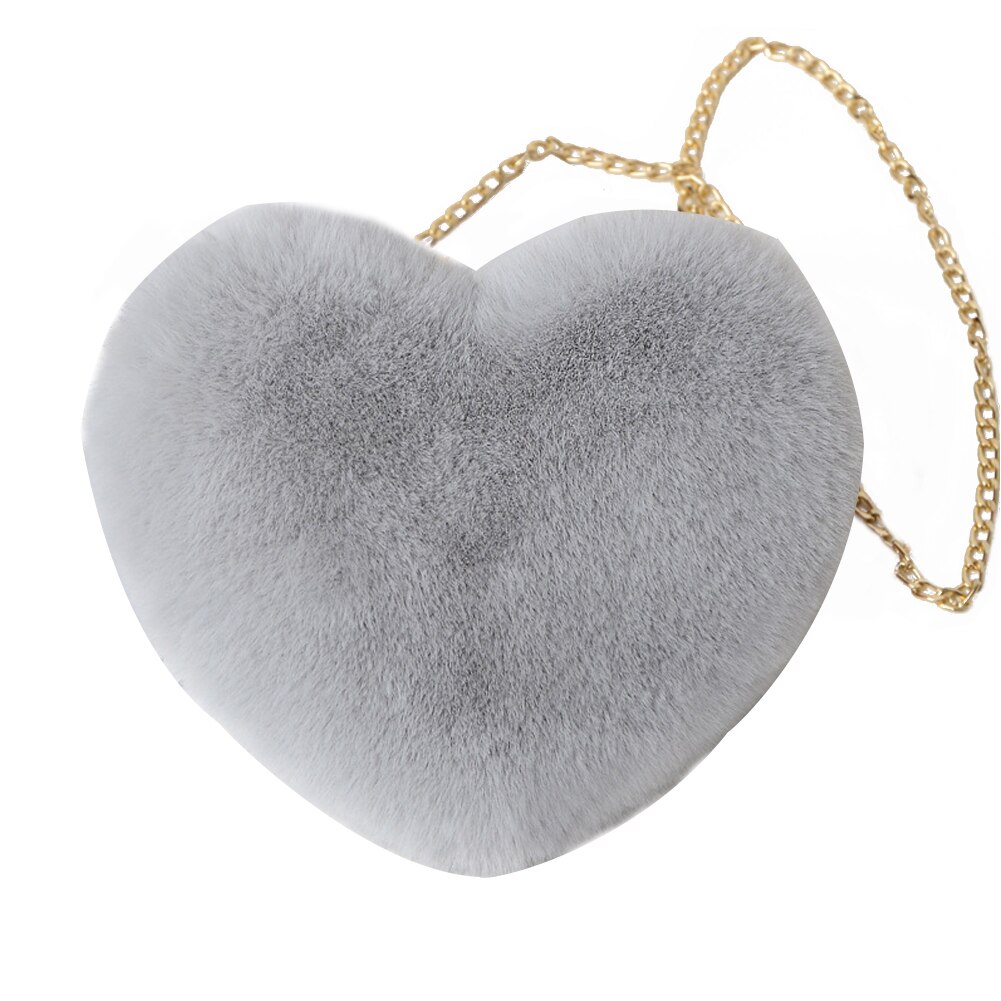 Offre spéciale femmes en peluche amour poilu sac en forme de coeur saint valentin en forme de coeur sac femme chaîne sac de messager: Gris