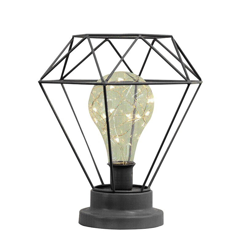 Geometrisk bordlampe retro geometriske industrielle led lyspærer skrivebord bord seng side lampe batteri usb for soverom dekorer: Svart