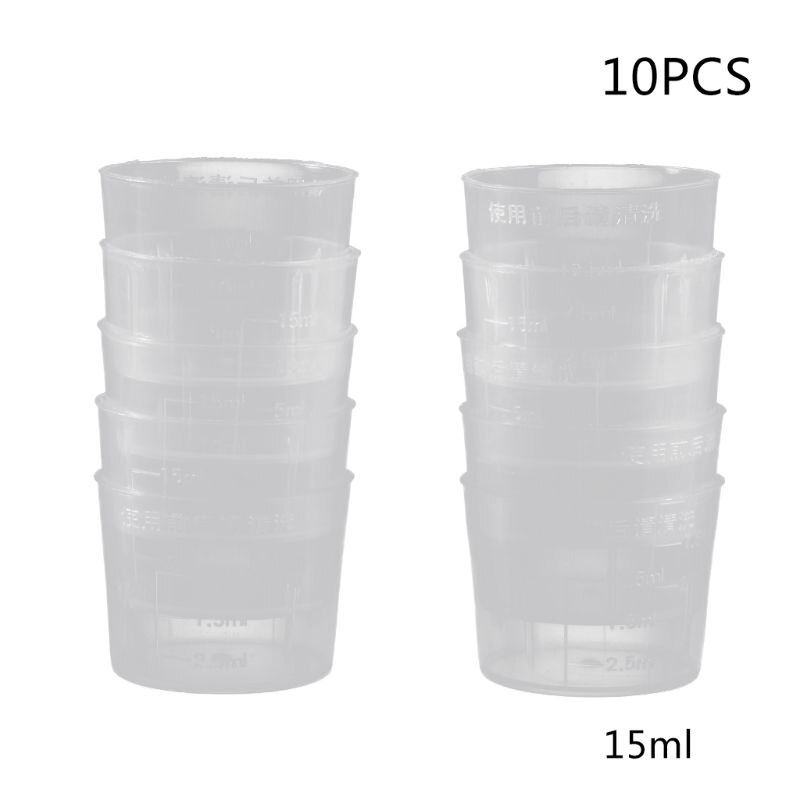 10Pcs 15ml Clear Plastic Measuring Cup Graduated Measure Beaker Measuring Medicine Cups For Lab C5AE