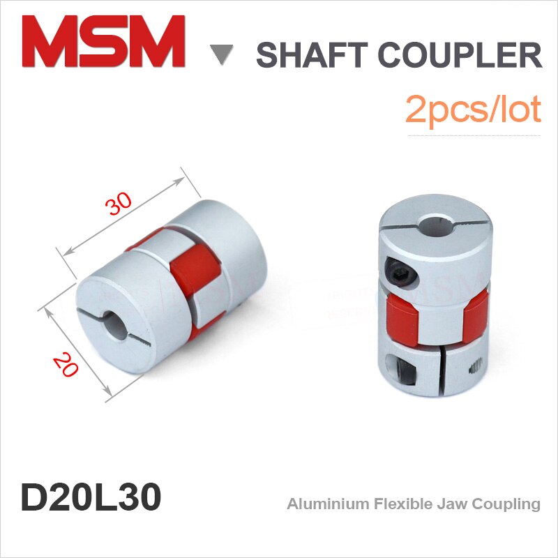 2 pces acoplamentos de eixo msm d20l30 alumínio elástico ameixa acoplador ballscrew stepper motor ligação 6mm 6.35mm 10mm peças do cnc impressora 3d