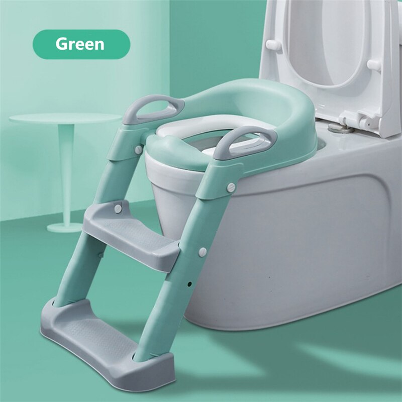Baby Potty Training Seat Folding Children Pot Infant Baby Potty Seat with Ladder Baby Toilet Training Chair for Baby Boys Girls: Green