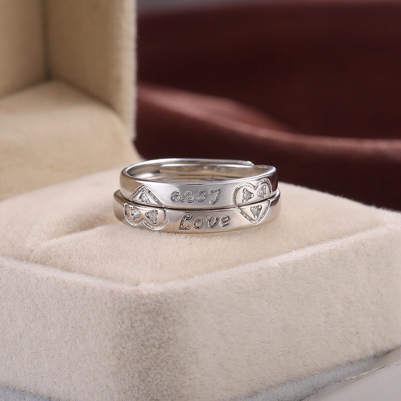 Charme hjerte bogstav par ringe til elskere bryllup forlovelsesringe justerbare ringe valentine