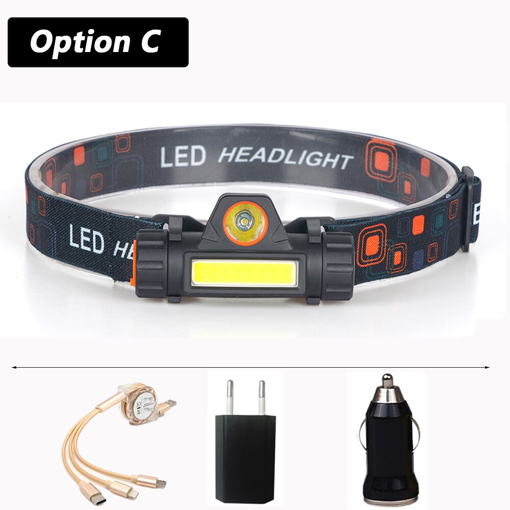 2 ledet kolbe hodelykt bil inspeksjonslys ledet hodelykt hode lommelykt usb oppladbar hodelykt usb magnet arbeidslys hodelykt: Pakke c / Sensorfunksjon