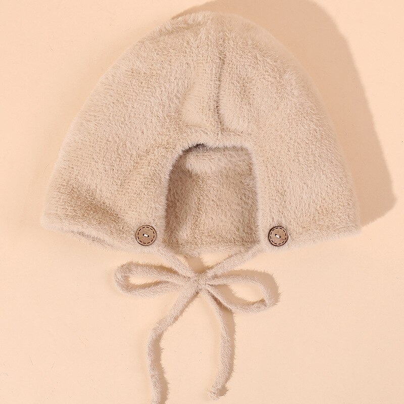 Neue Plüsch Mütze Hütte Verdicken Warme Winter Einfarbig Frucht Grün Bogen frauen Hütte Hauben: Beige