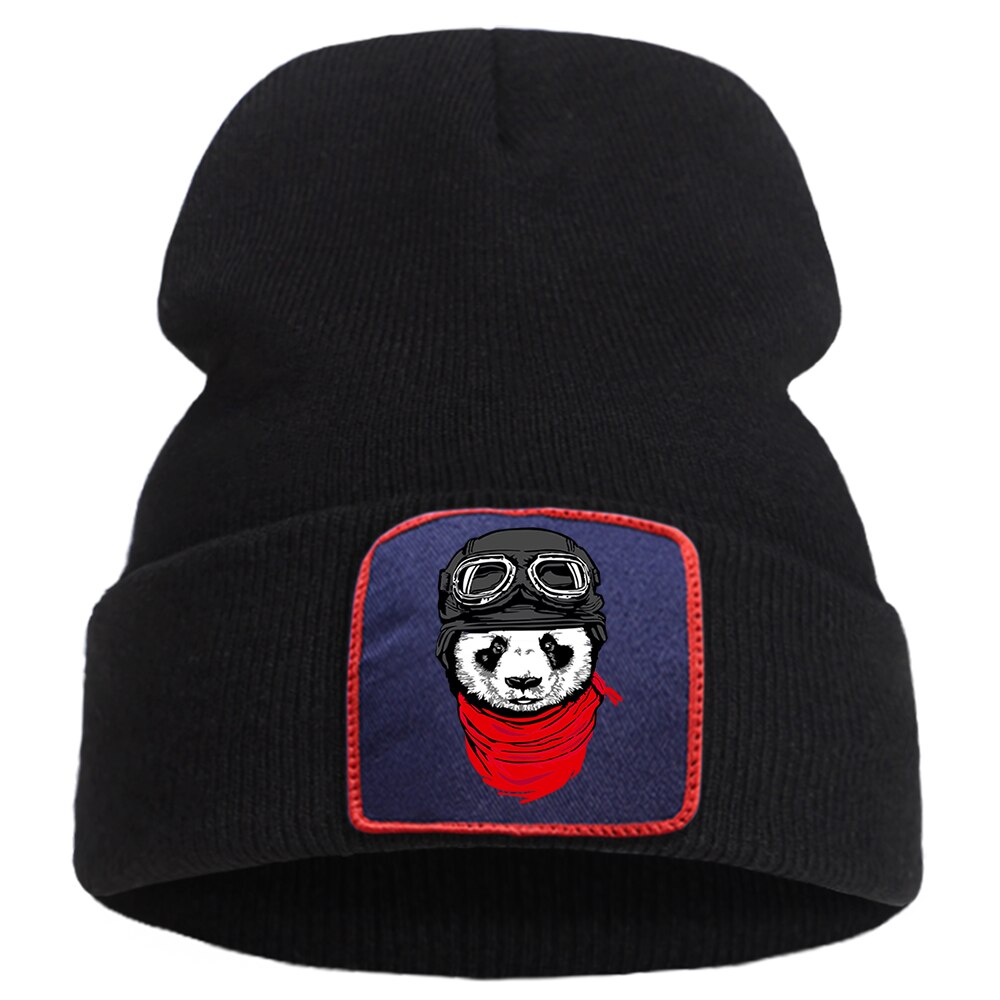 Dejlige dyre hue hue udendørs harajuku panda print strikket kasket unisex åndbar kasket kasketter varm bomuld afslappet skullies hat: Sort 6