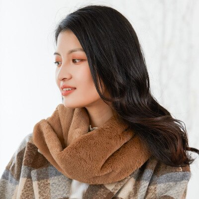 Écharpe coréenne en fausse fourrure de lapin, col, cachemire, solide, peluche, épaisse, chaude, écharpe, snood, cyclisme, coupe-vent, pull ,  o23: Kaki