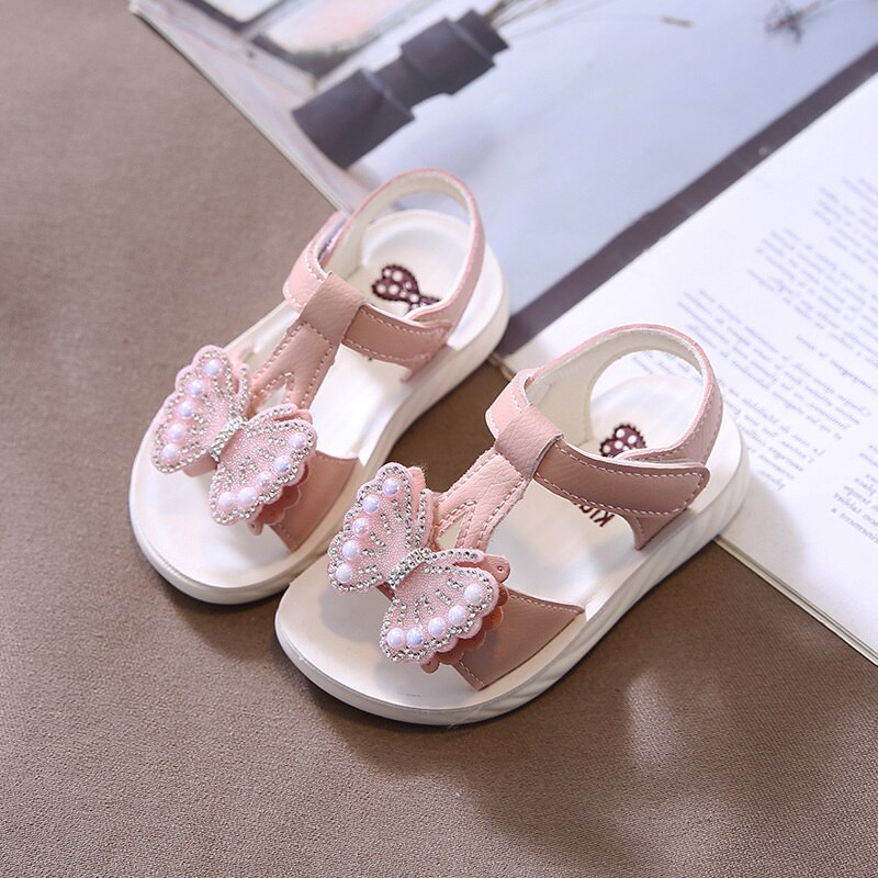 Summer Children Toddler Baby Kids Sandals For Little Girls PVC Butterfly Pink White Beach Princess Shoes 1 2 3 4 5 6 Years old