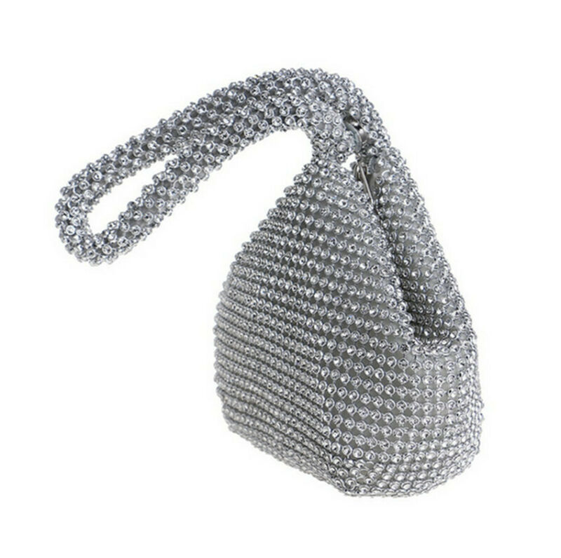 Sac à main argent solide pour femmes, sac à main à poignée avec petits diamants, pochette strass, nouvelle ,