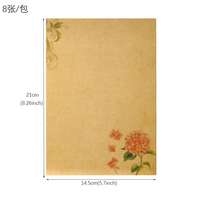 Kraft Vintage Writing Paper Sheets;kraft Brown Letter Paper 8sheets Vintage Flower: F