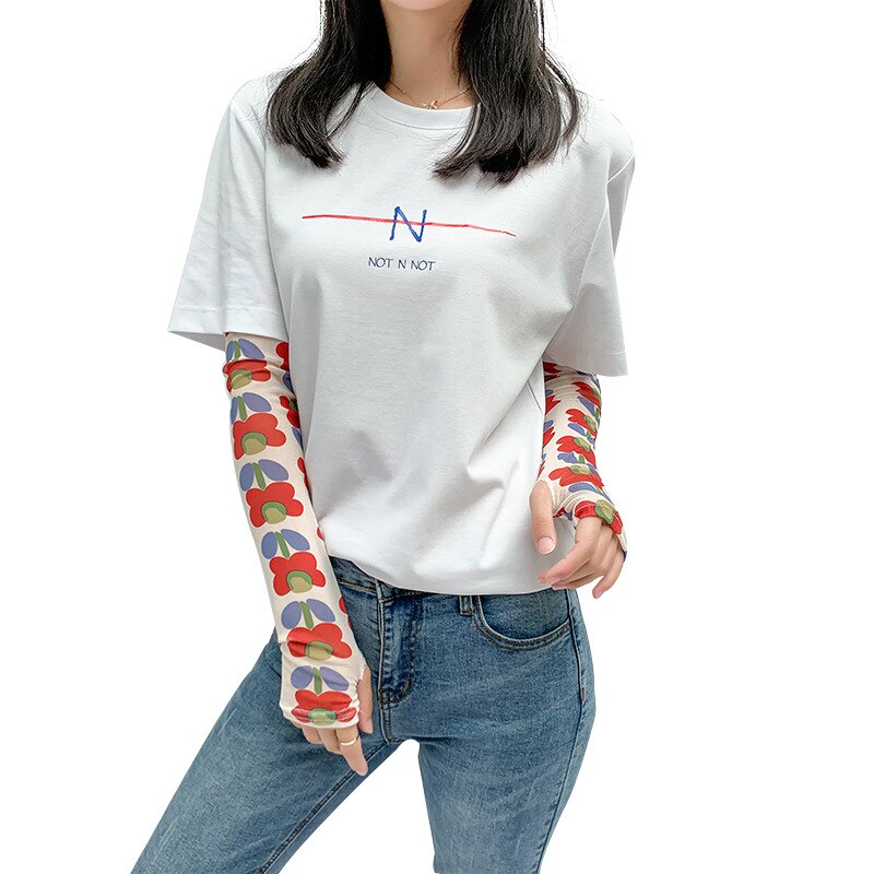 Is silke kold frugt blomster print solhandsker halvfinger fingerløse kørearmvarmere sport solcreme langærmet  c31