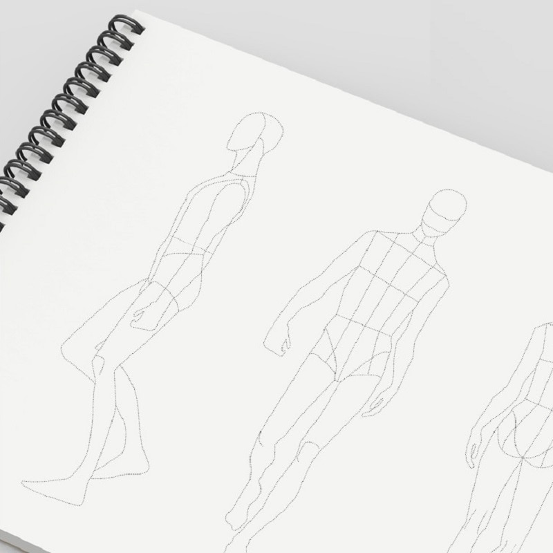 A4 Men Sketchbook School Notebook Male Body Outline Template Drawing Pad Block, Double-sided 50 Sheets Paper