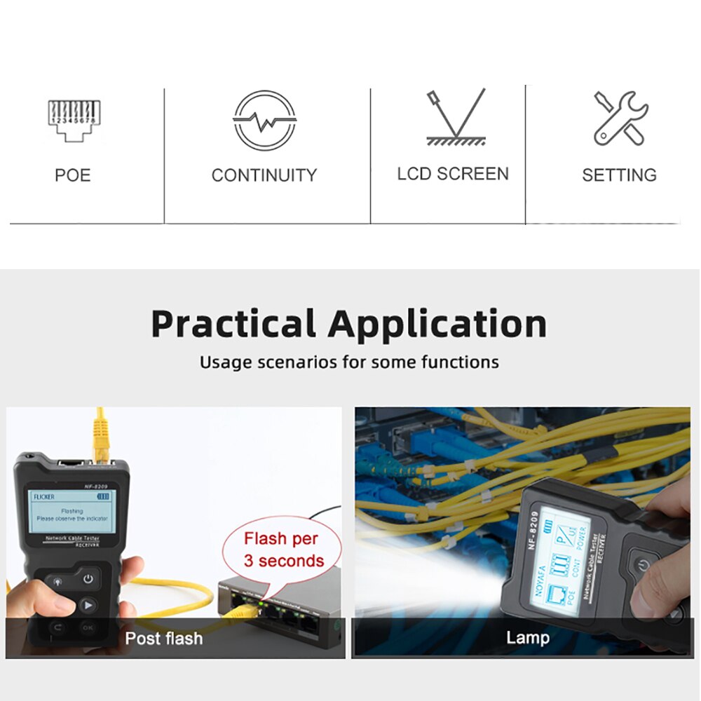 KKmoon LCD Netzwerk Kabel Tester Draht Tracker PoE Prüfer Inline PoE Spannung und Strom Tester mit Kabel Tester mit Beleuchten