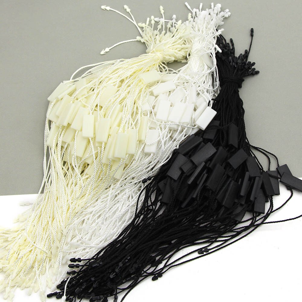100 Stuks Hang Tags Wit Zwart Beige Vierkante Tags Polyester Kleding Plastic Labels Voor Kleding Kledingstuk Accessoires