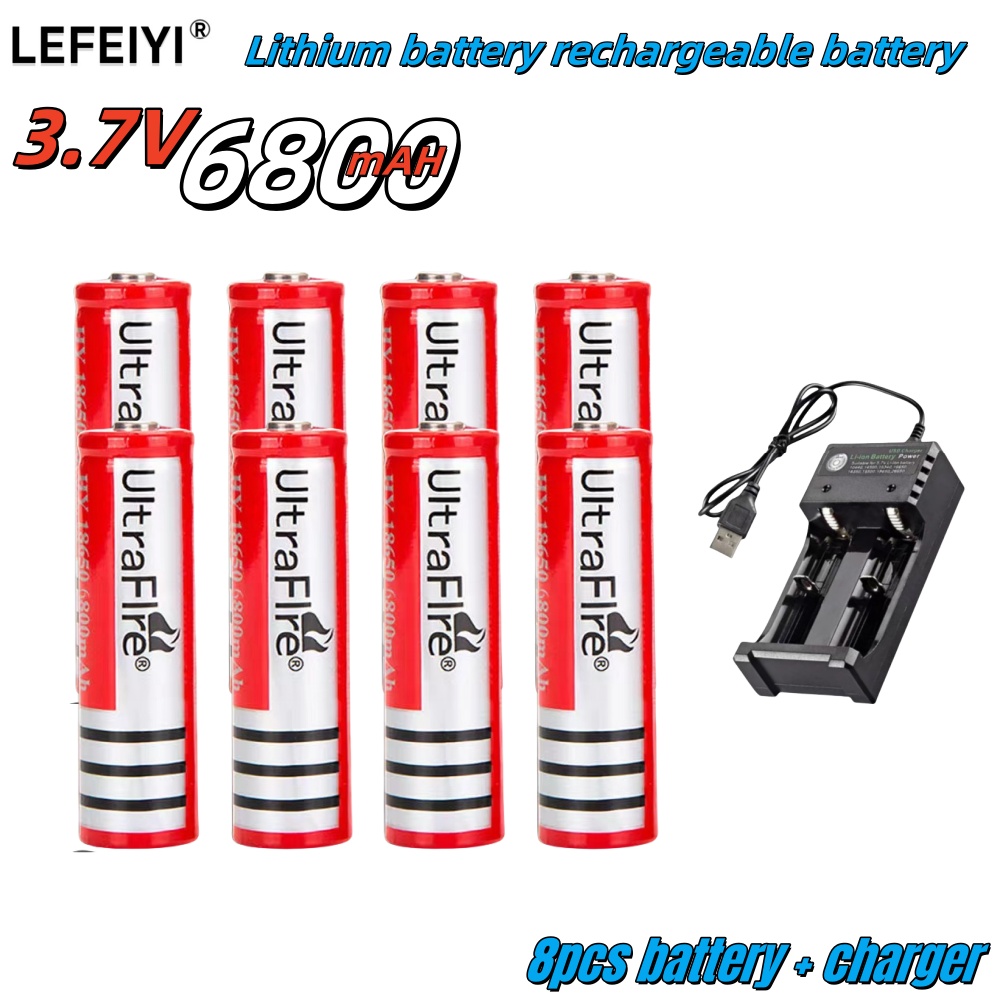 Batería de litio 18650, 3,7 V voltios, 6800mah, BRC 18650, batería recargable, baterías de litio de iones de litio para banco de energía, antorcha + cargador