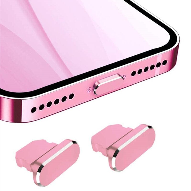 2 Stuks Aluminium Anti Stof Plug Voor Iphone 13 12 Mini 11 Pro Max Xs 8 Plus Ipad Airpods apple Serie Lightning Port Cover: 2 PCS Pink