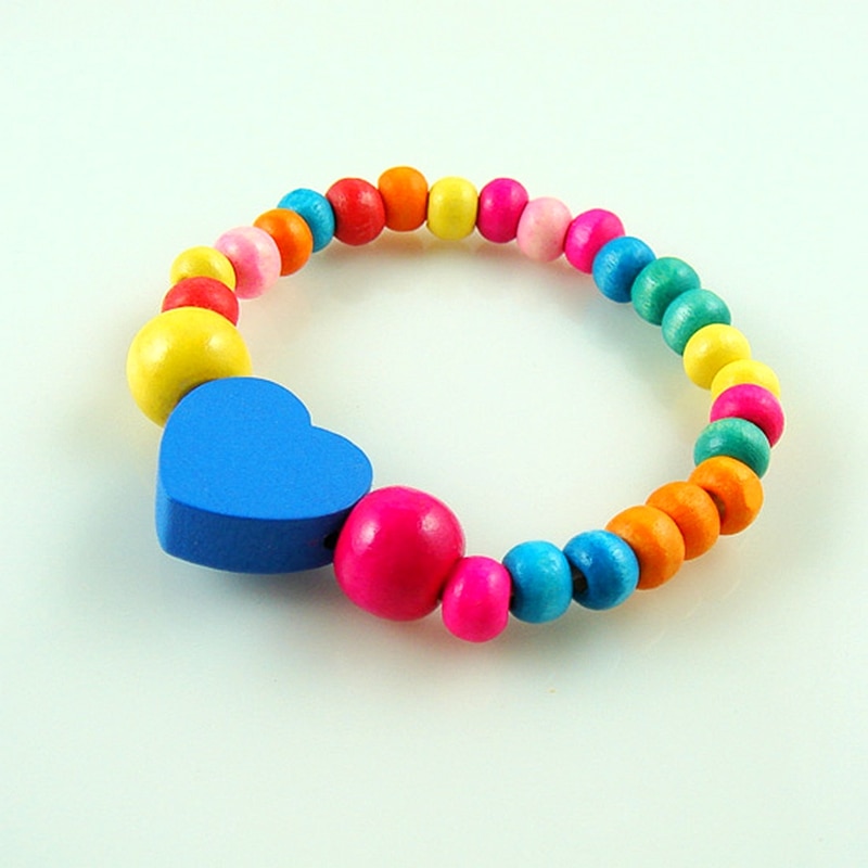 1Set Lovely Girl's Wooden Necklaces Lovely Colorful Heart Shape Beads Necklace&Bracelet Jewellery Set Birthday CS26