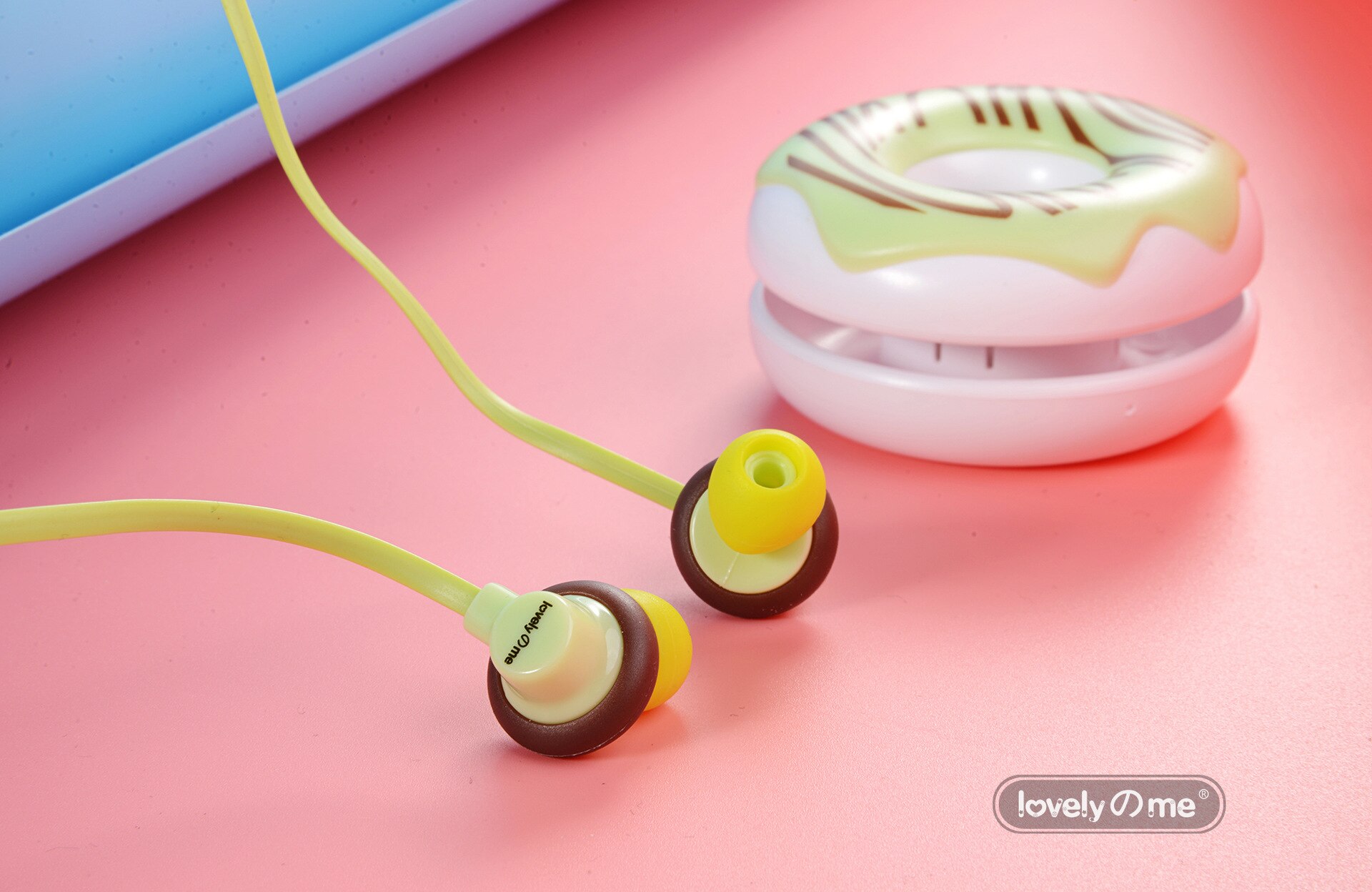 Auricolari In-ear - Mini Cuffie Cablate con Scatola Portaoggetti Donuts - Universali: Giallo