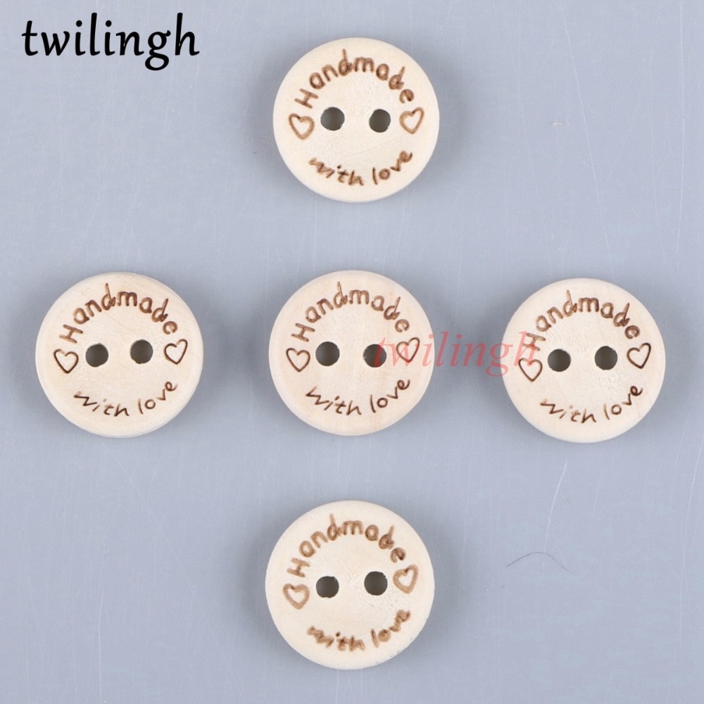 twilingh 50Pcs Natural Color Wooden Buttons Handmade Letter Love 2 Holes
