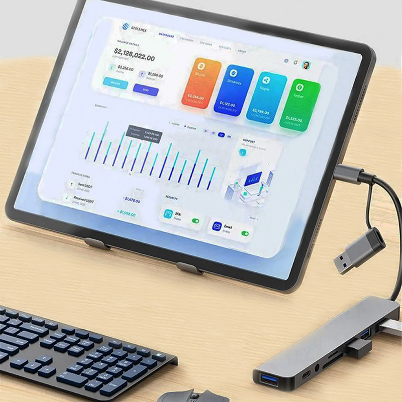 8 in 2 Ports Type C Hub 3.0 USB C Concentrator Docking USB 3.0/2.0 Multi Adapter SD TF Card Reader 3.5 Audio Extender Splitter