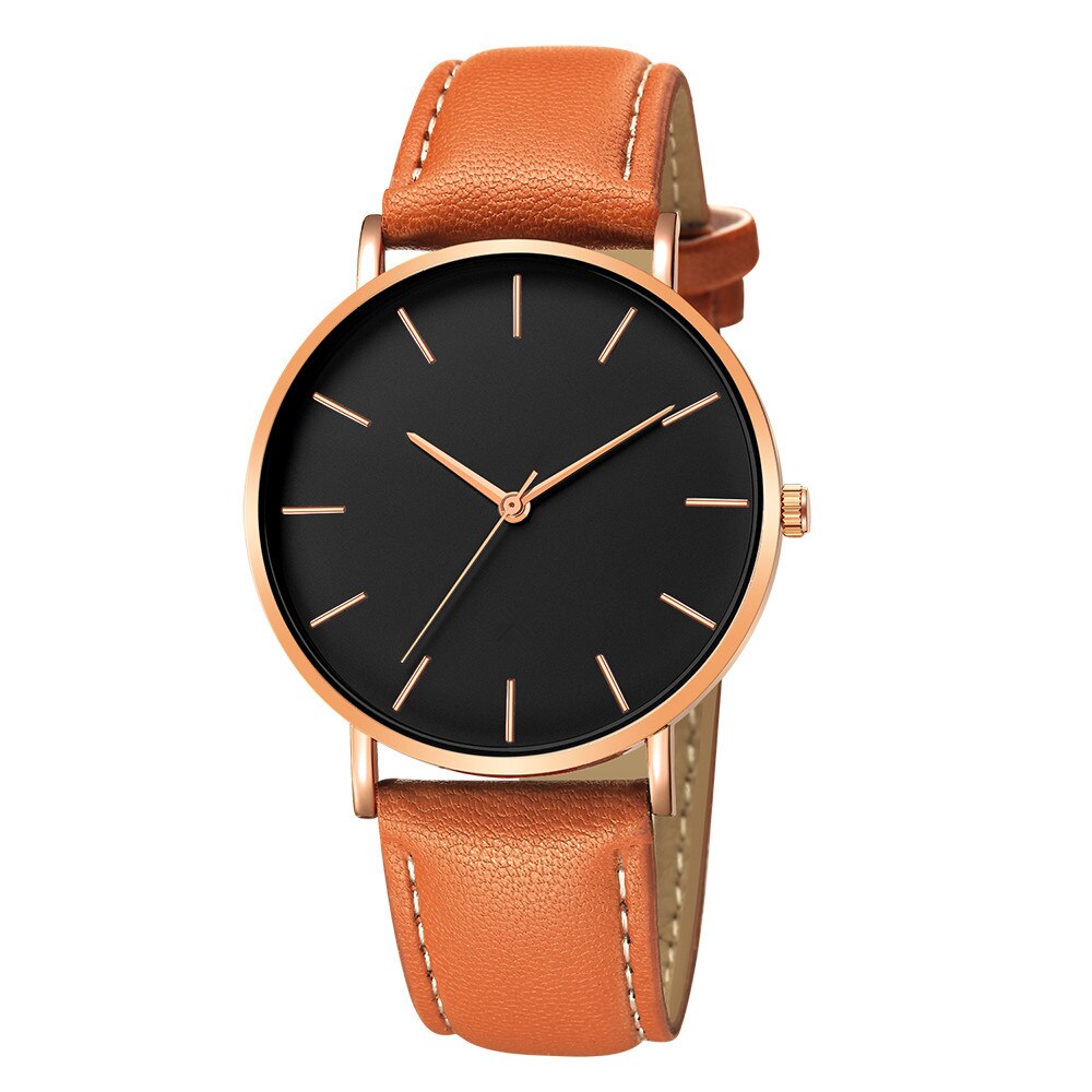 Minimalistische Mannen Quartz Horloge Mode Ultra Dunne Horloges Eenvoudige Mannen Business Lederen Mesh Riem Quartz Horloge Relogio Masculino: C