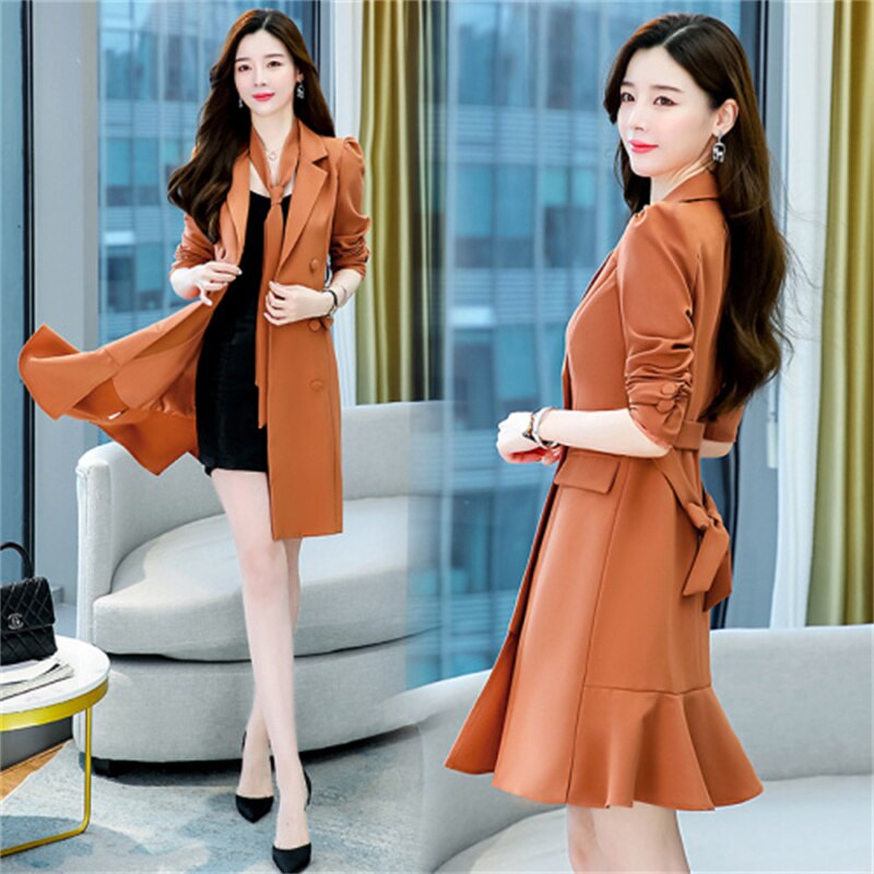Gabardina larga de doble botonadura para Mujer, abrigo , ropa de calle, primavera y otoño, novedad de 2022