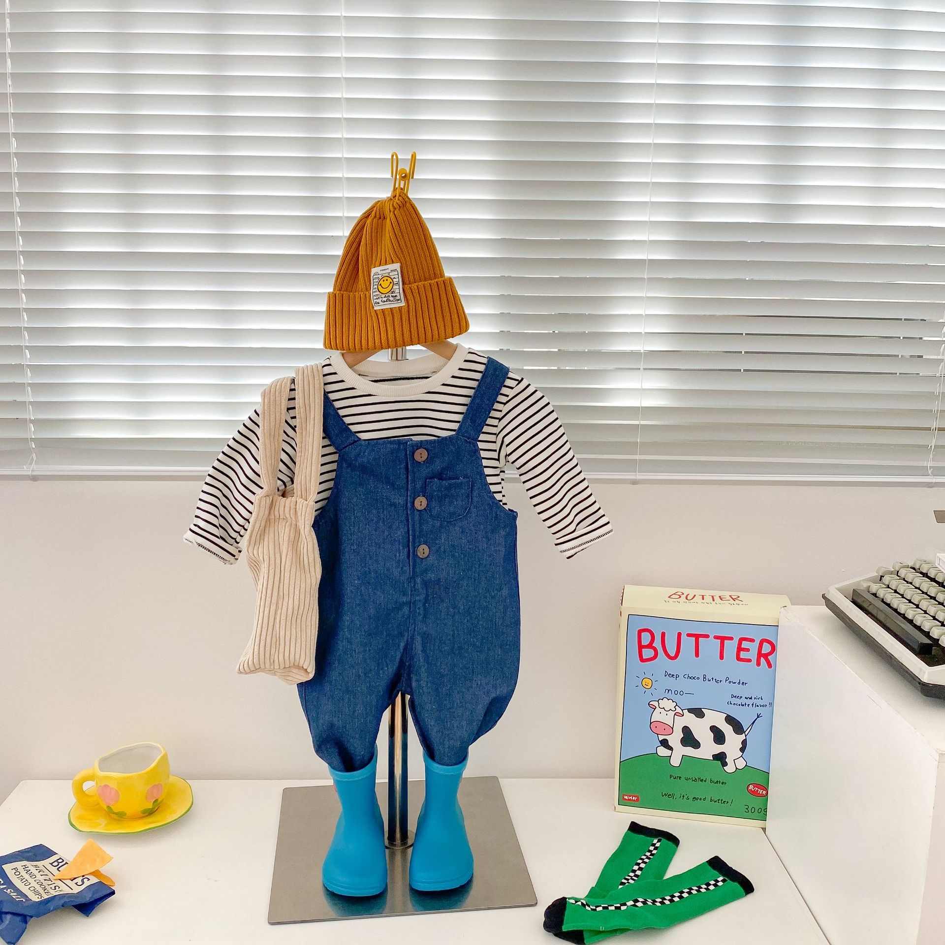 Jean à bretelles en coton et Denim pour bébé, pantalon à la pour garçon de 0 à 2 ans, printemps et automne, 1055B