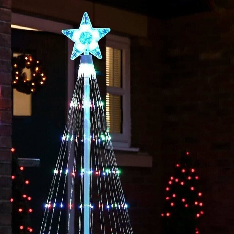 Multicolor Animated Outdoor Christmas Tree Lightshow String Waterfall Star Lights US Plug for Garden Yards Wedding Party