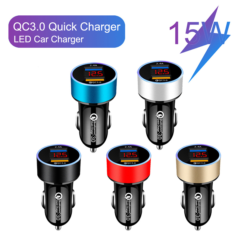 5,4 dual usb car chargers for iphone 11 xiaomi led display , 12-24v cigarette lighter sockets, fast charger,  qc 3,0 usb phone chargers