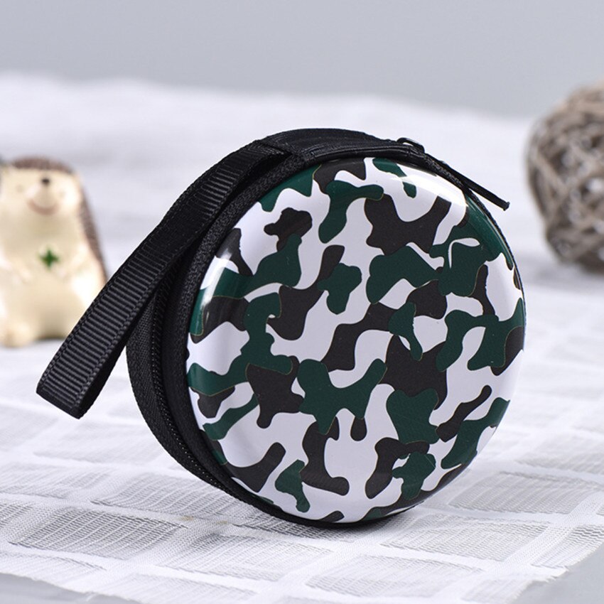 1PC Camouflage Style Headphone Holder Bag Candy Suitcase Portable Round Coin Purse Small Metal Candy Container Party X-max