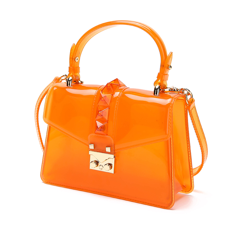 Clear Transparent saddle Bag Women rivet Jelly Bags Purse Panelled Color women Handbags sac a main femme Shoulder Bag: Orange