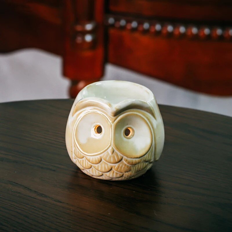 Ceramic Aromatherapy Censer Aroma Burner Owl Essential Oil Lamp Candle Holder Home Office Decoration Incense Burner Crafts: White S