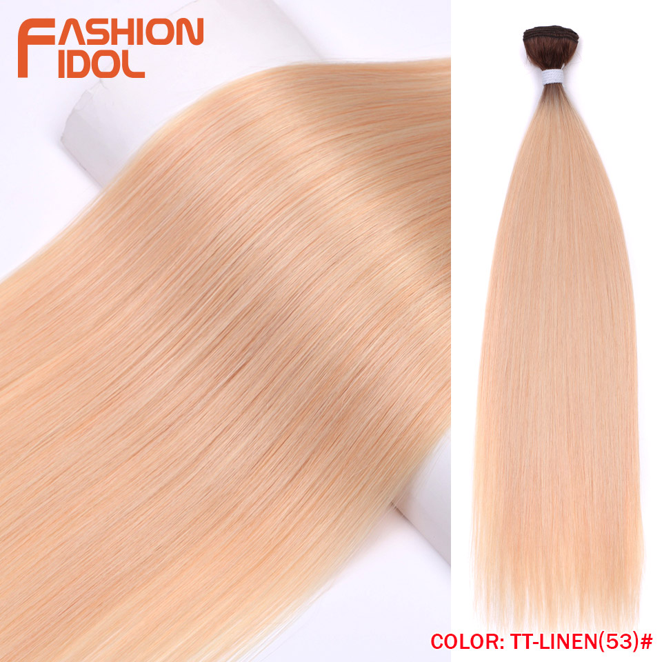 Bone Straight Hair Extensions Ombre Blonde Hair Bundles Super Long Hair Synthetic 24 Inch Straight Hair Full to End IDOL: 1B/27HL / 24inches