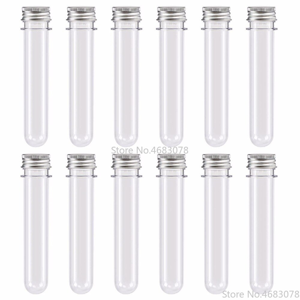 Tubos de ensayo transparentes de plástico con tapón de aluminio, botellas de 25x140mm, material escolar, equipos de laboratorio, 40ml, 50 Uds.