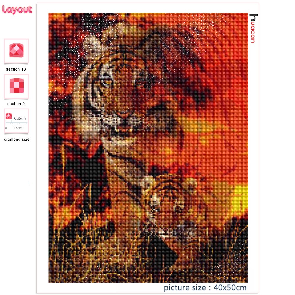 Huacan diamant maleri sæt tiger boligindretning broderi korssting dyr fuld firkantet diamant kunst wallstickers