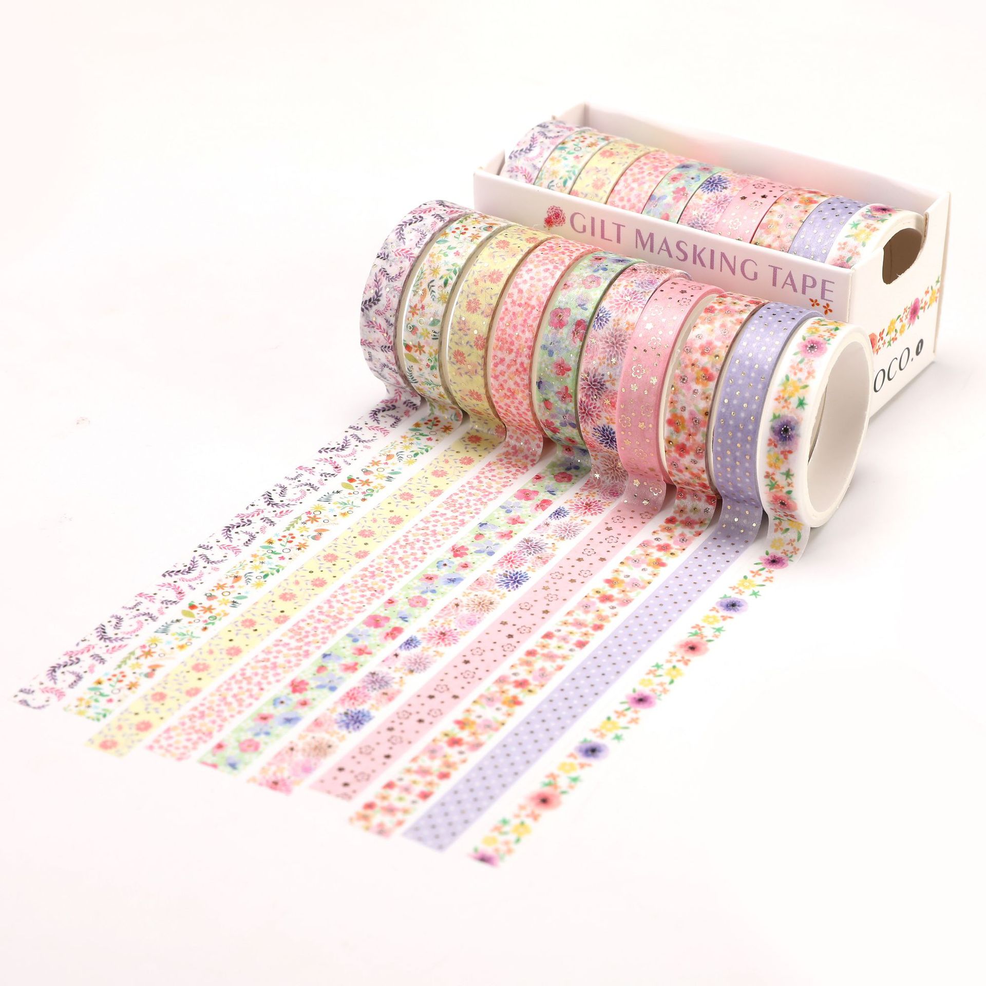 10 pcs cute cat dog Gold Foil Washi Tape set flower Adhesive Tape DIY Scrapbooking Sticker Label Masking tape: FLOWER