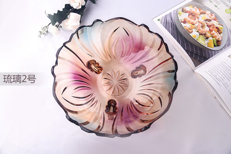 Plato grande de vidrio engrosado para fruta, cesta de fruta, cambio de Color, 4 colores opcionales: 03