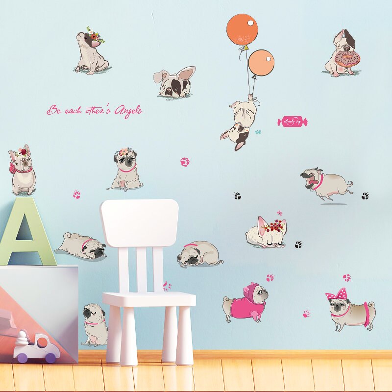 Autocollant mural en PVC pour chien bouledogue français, décoration pour chambre d'enfant, pour salle de bain, accessoire de décoration murale