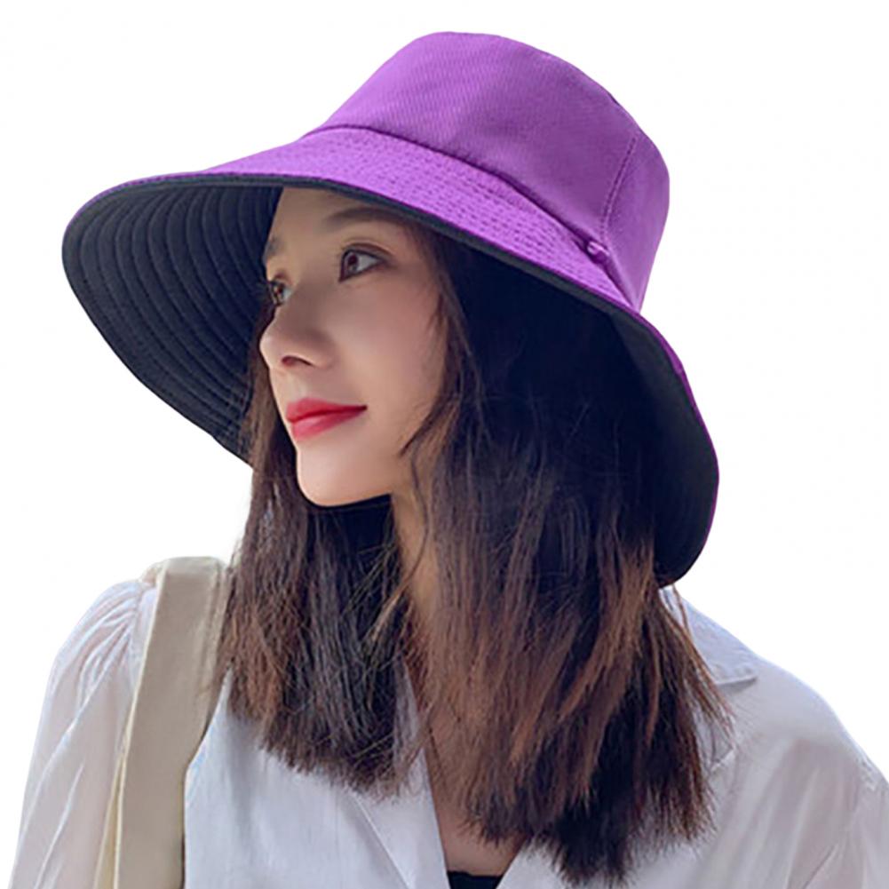 Double-sided Foldable WOmen Bucket Hat Sun Hat Solid Color Double-layered Big Sunscreen Basin Hat for Outdoor Summer: Purple
