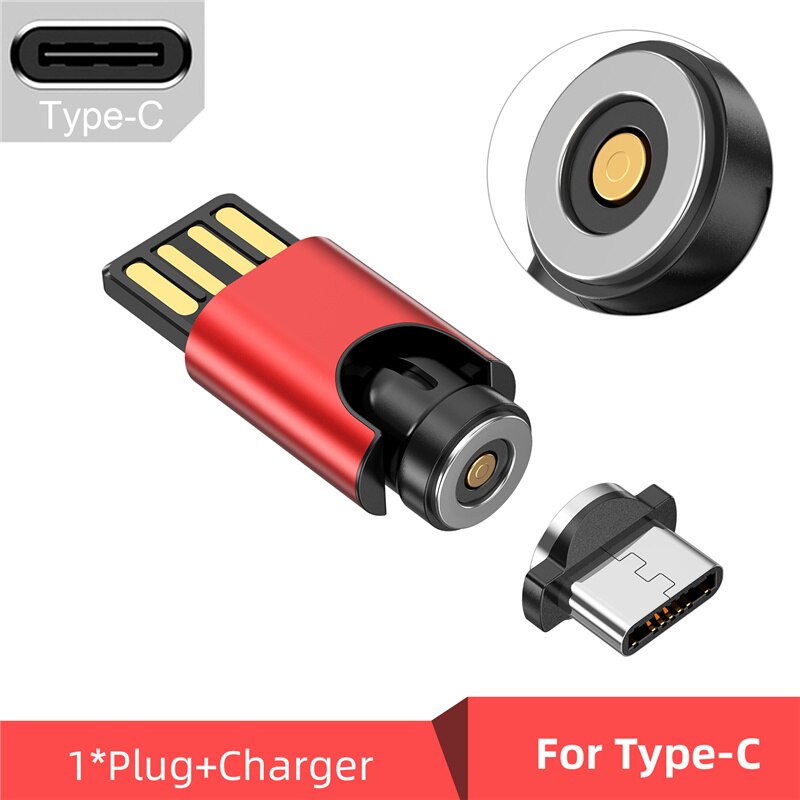 USLION 540 Rotation Mini USB Converter Magnetic Charger For iPhone 11 13 Huawei Xiaomi Samsung Mobile Phone Universal Charging: For Type-C Red